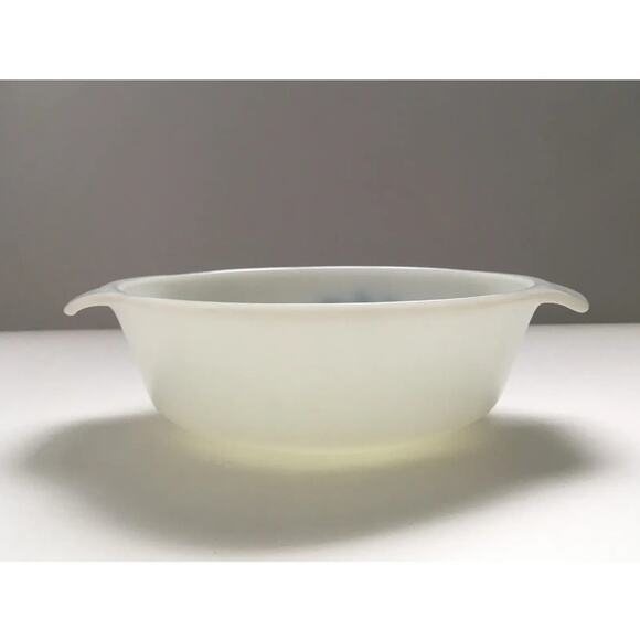 Vintage Anchor Hocking Milk Glass Blue Cornflower Print Serving Dish White - Picture 3 of 7